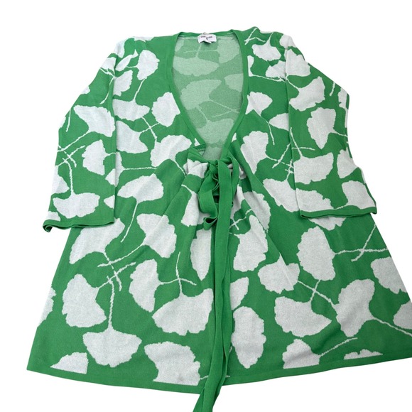 Diane Von Furstenberg Sweaters - Diane von Furstenberg Green White Ginkgo Leaf Wrap Cardigan Sweater Size M Layr